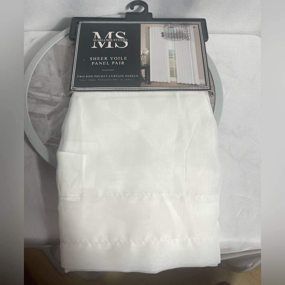 Marlowe Studio Sheer Voile Panel Pair White 40x84 Rod Pocket Curtain Panels